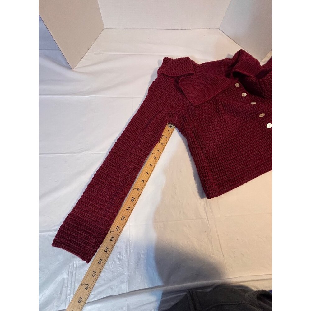 Commense Burgundy Knit Sweater Asymmetric Button Folded Collar Women's Medium - Picture 10 of 10